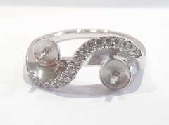 SILVER 2 PEARL, CZ DIVIDE RING SILVER